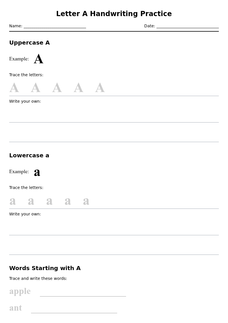 Letter A Handwriting Practice