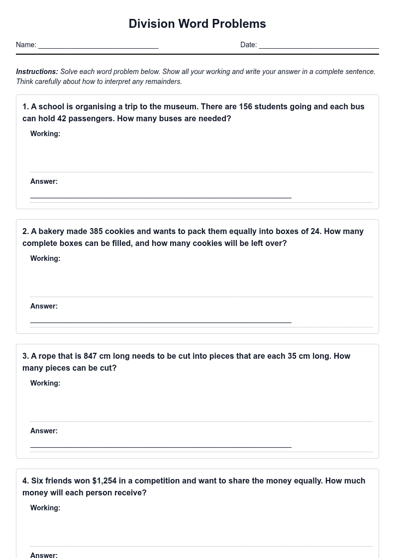 Division Word Problems - Real-World Applications
