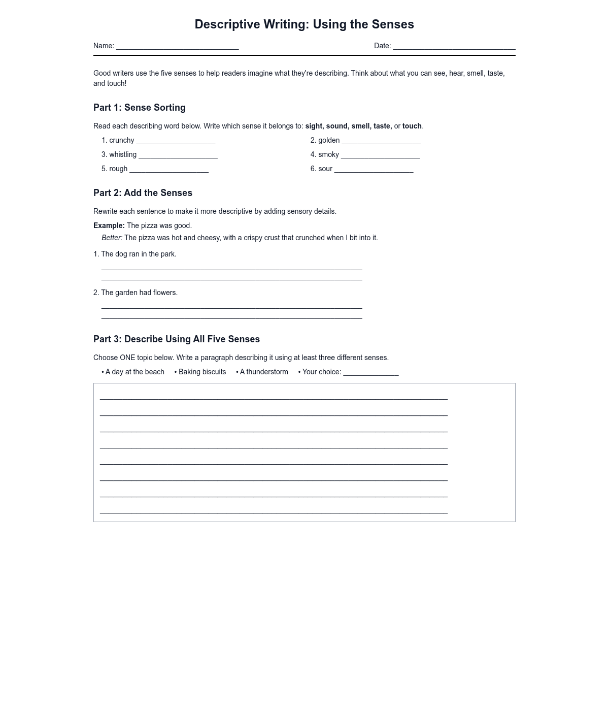 Descriptive Writing: Using the Senses