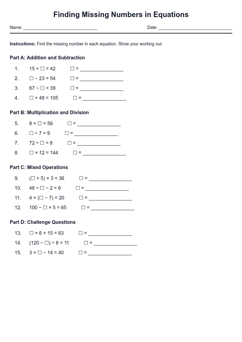Finding Missing Numbers in Equations