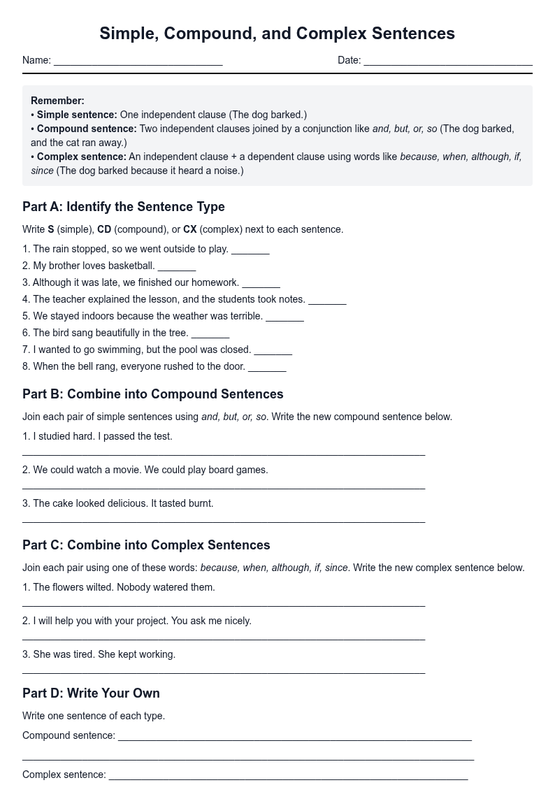 Simple, Compound, and Complex Sentences