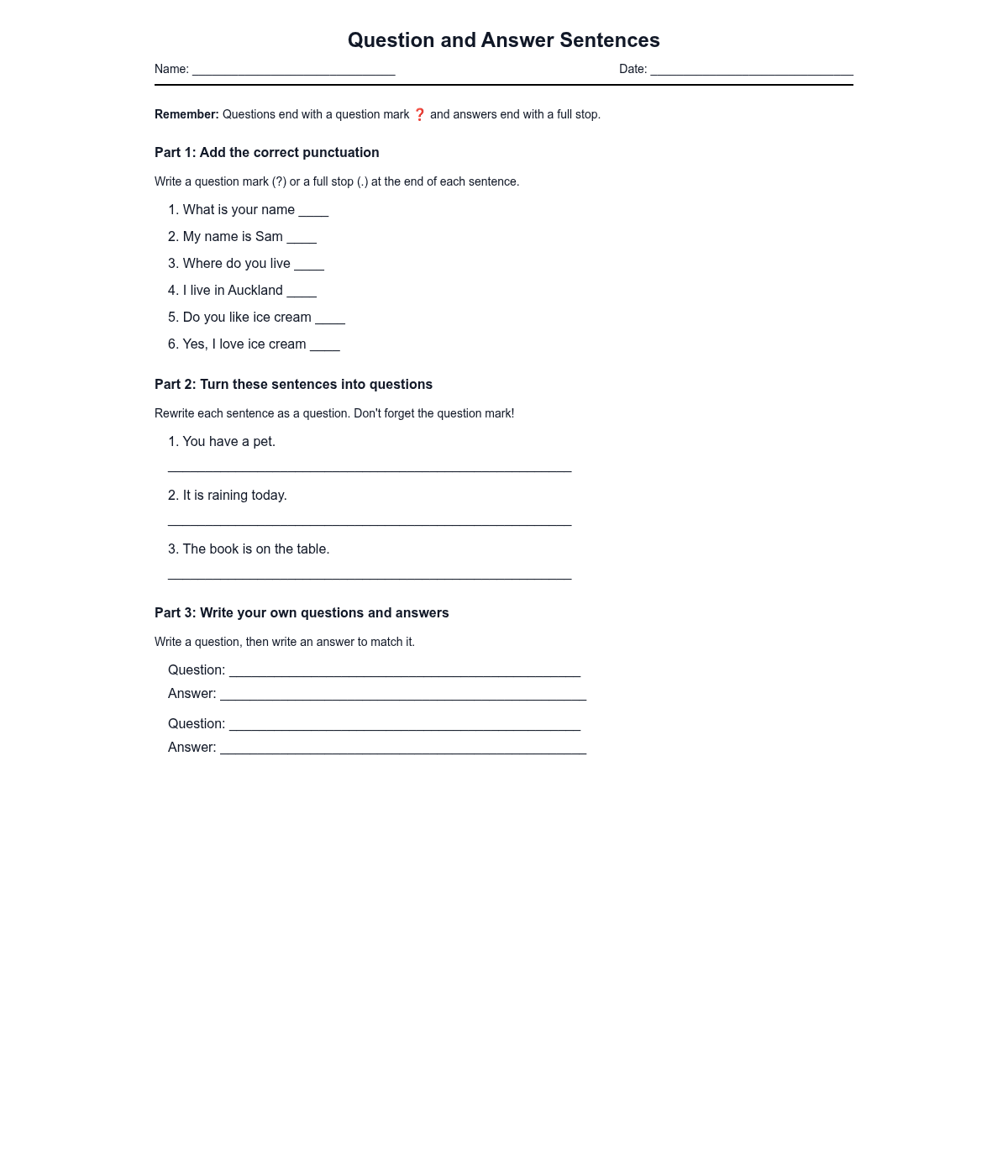 Question and Answer Sentences