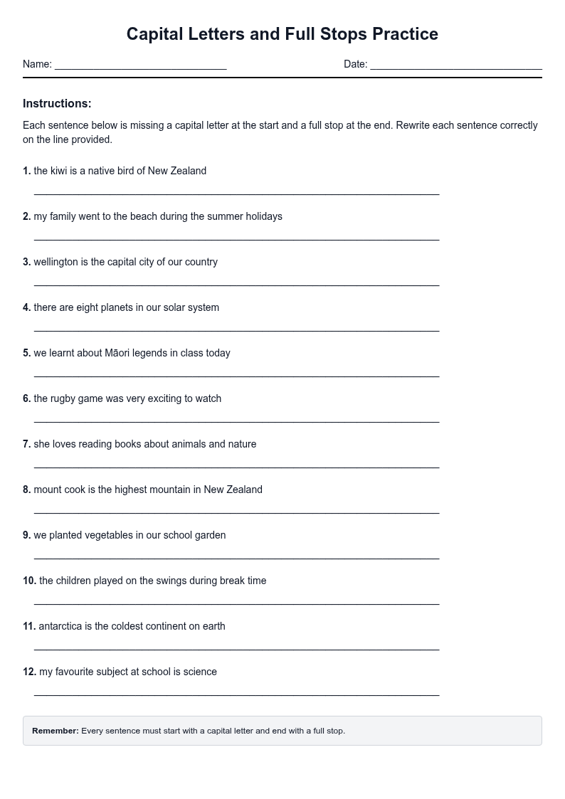 Capital Letters and Full Stops Practice