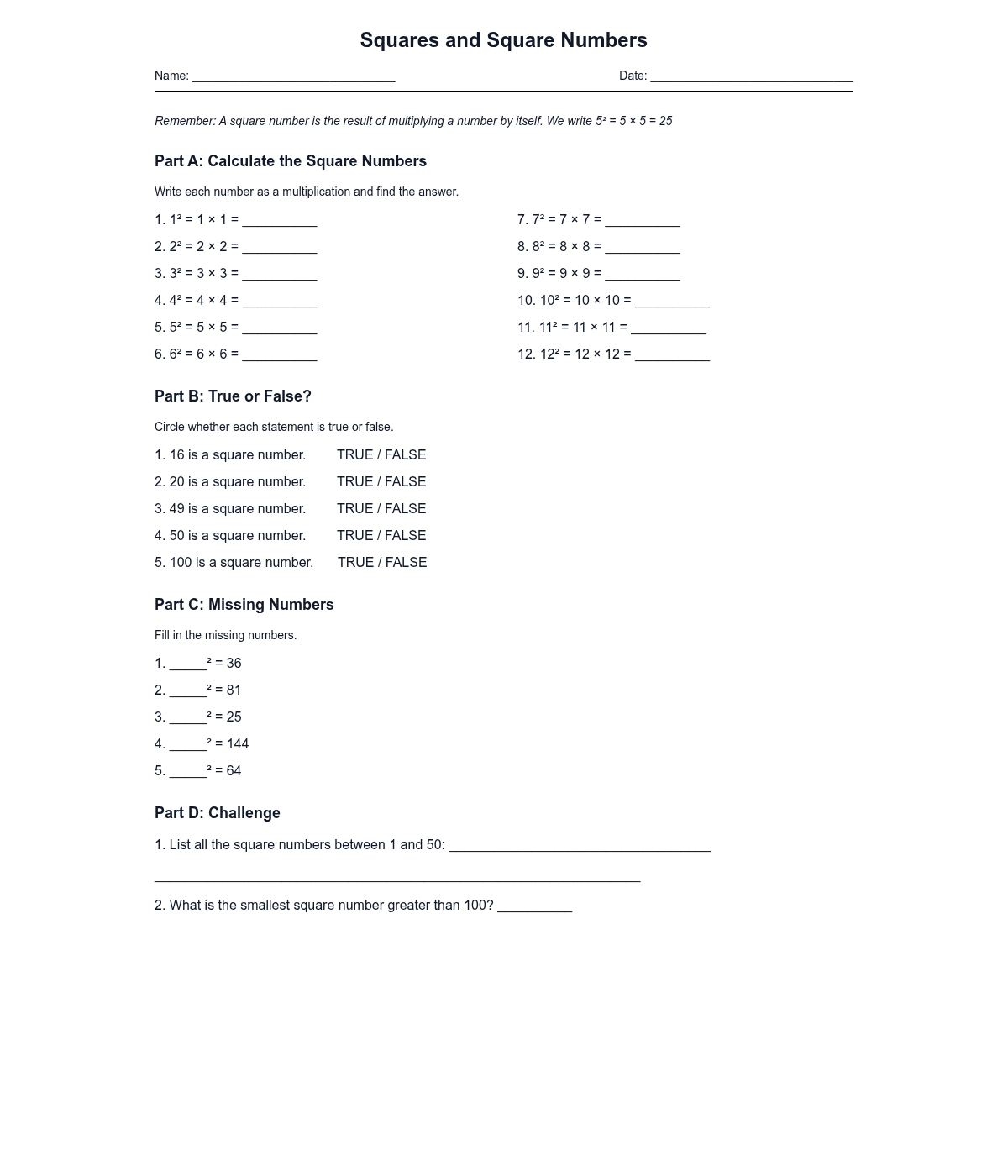 Squares and Square Numbers