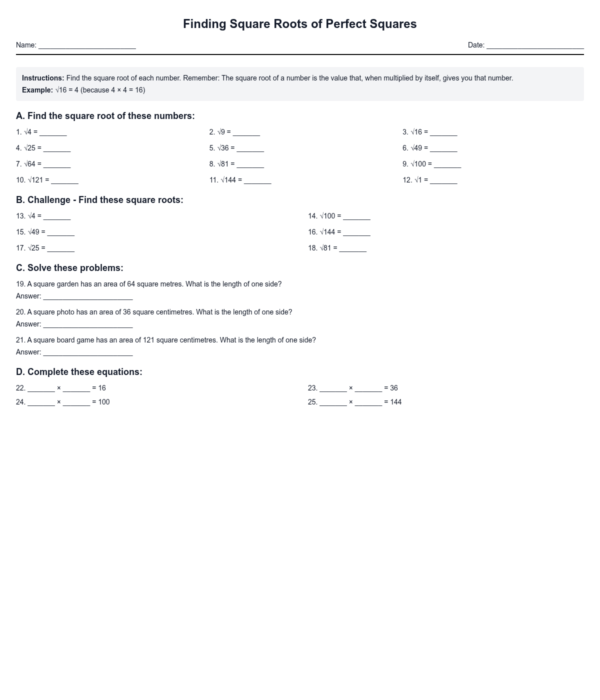 Finding Square Roots of Perfect Squares