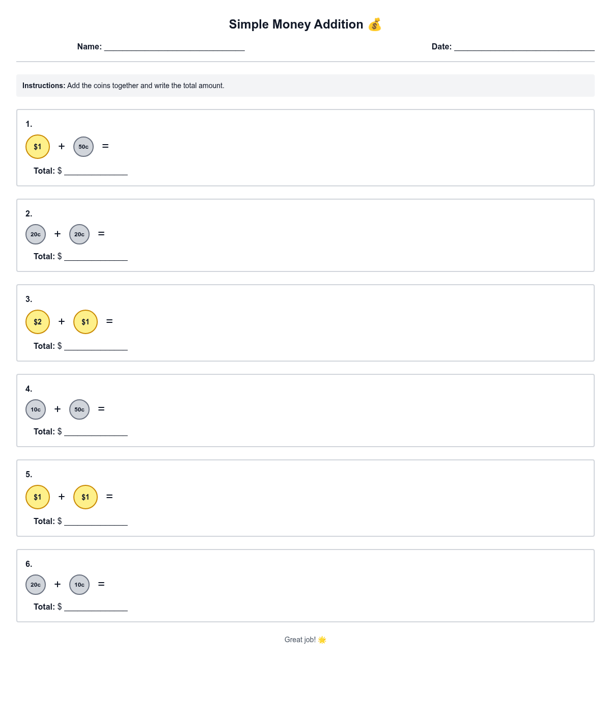 Simple Money Addition