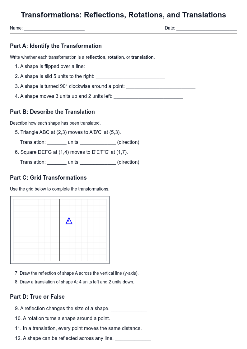 Transformations: Reflections, Rotations, and Translations