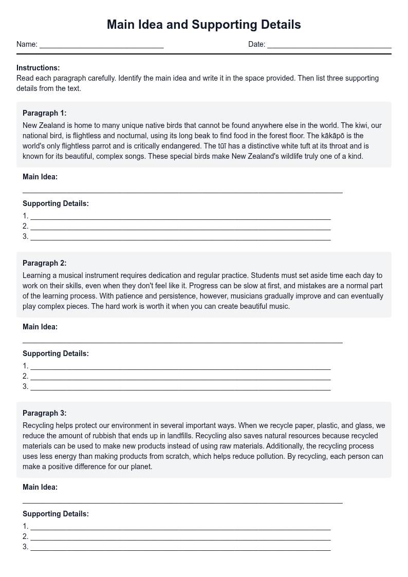 Main Idea and Supporting Details