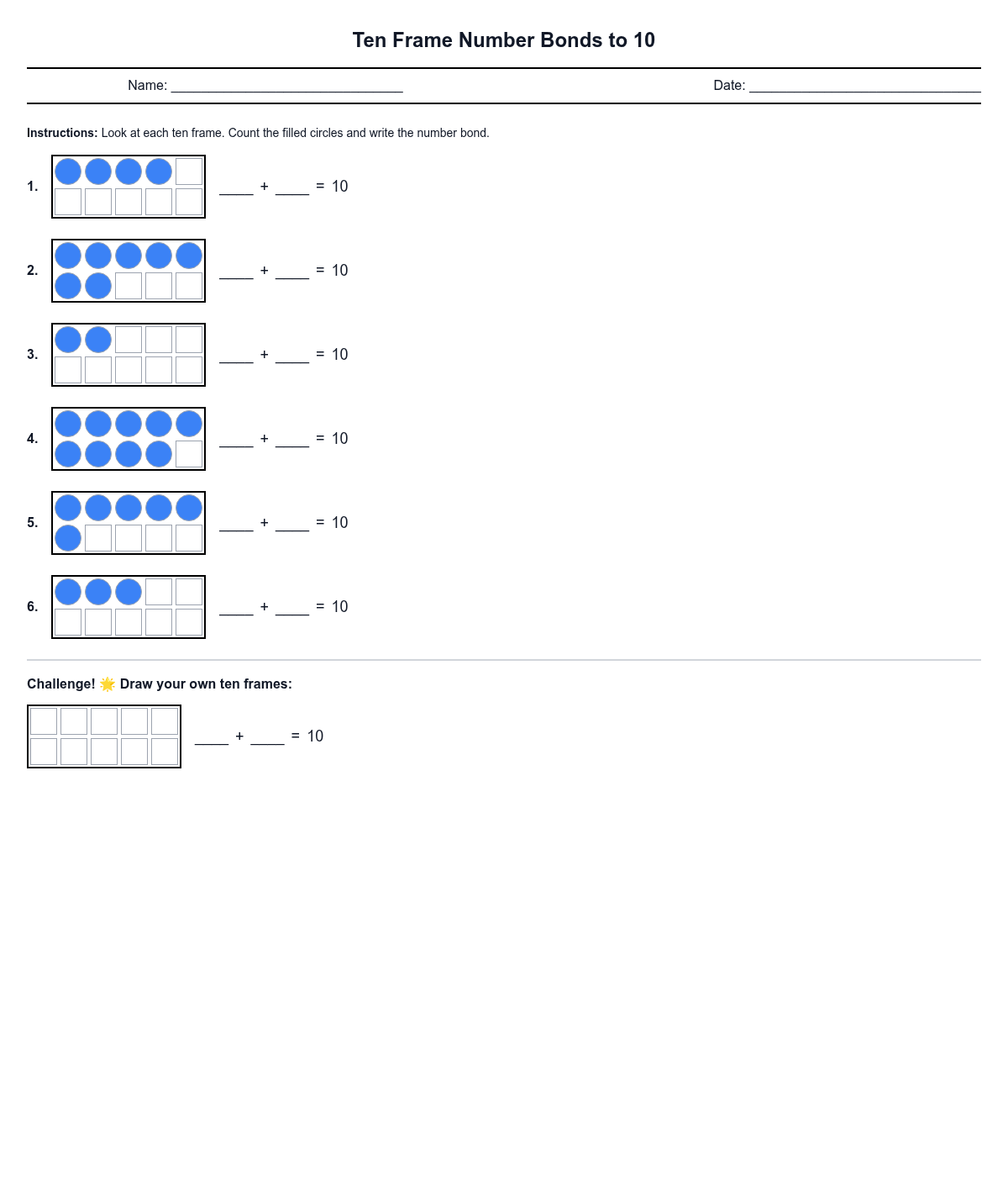 Ten Frame Number Bonds to 10