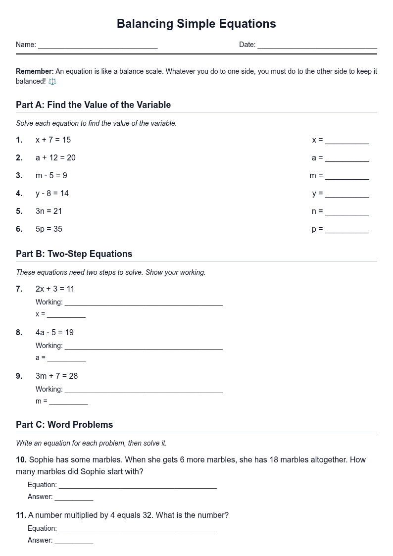 Balancing Simple Equations