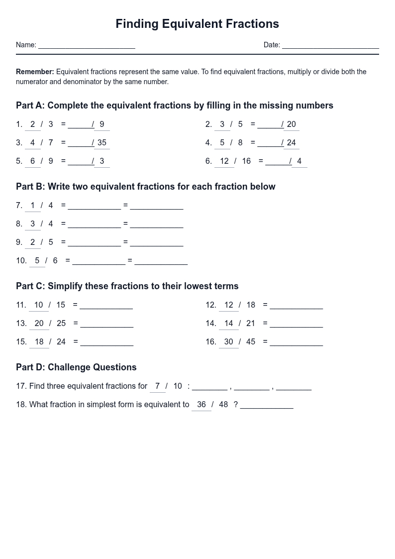 Finding Equivalent Fractions