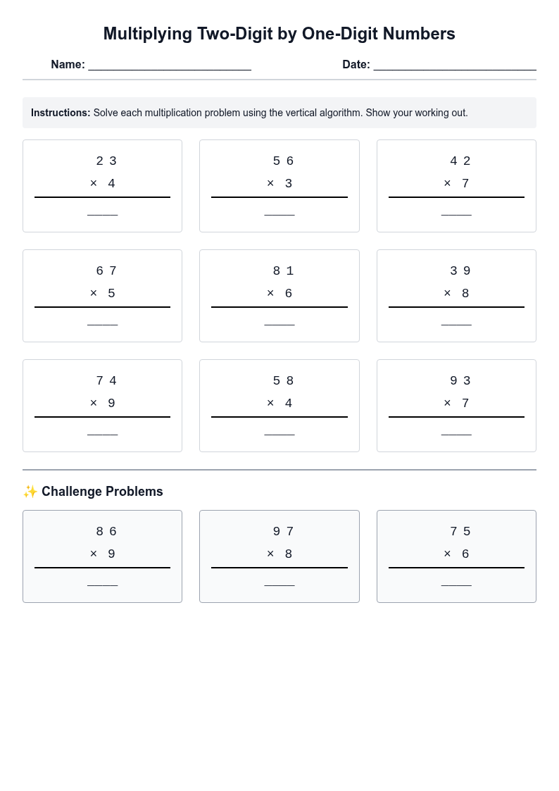 Multiplying Two-Digit by One-Digit Numbers