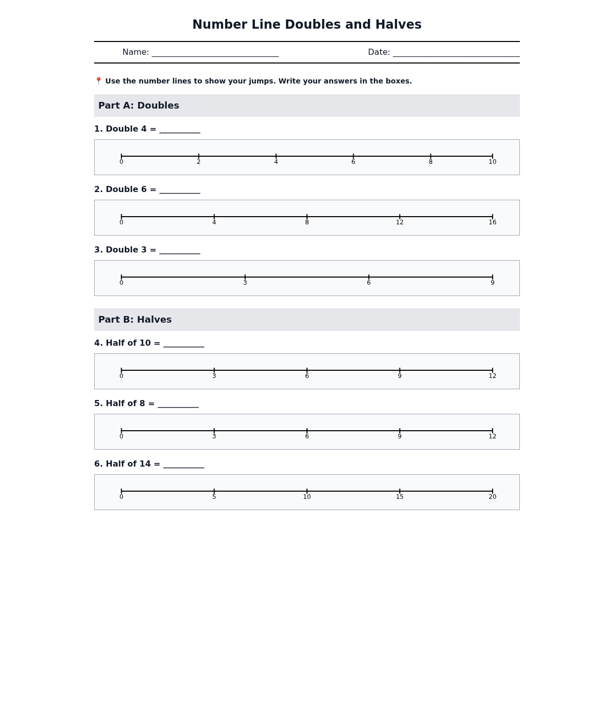 Number Line Doubles and Halves
