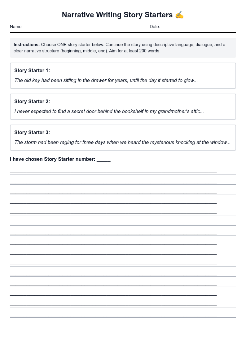 Narrative Writing Story Starters
