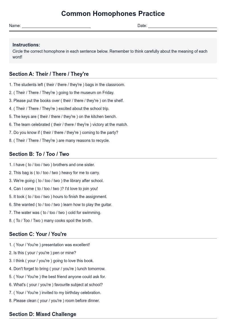 Common Homophones Practice