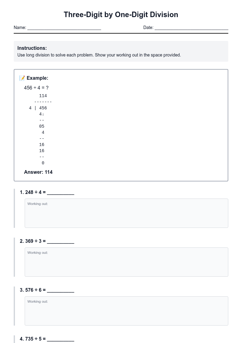 Three-Digit by One-Digit Division
