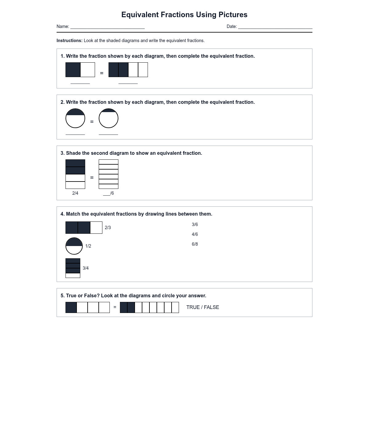 Equivalent Fractions Using Pictures