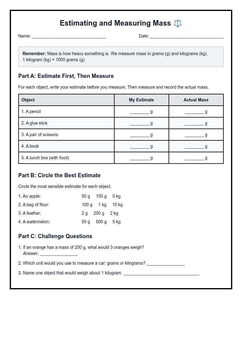 Estimating and Measuring Mass