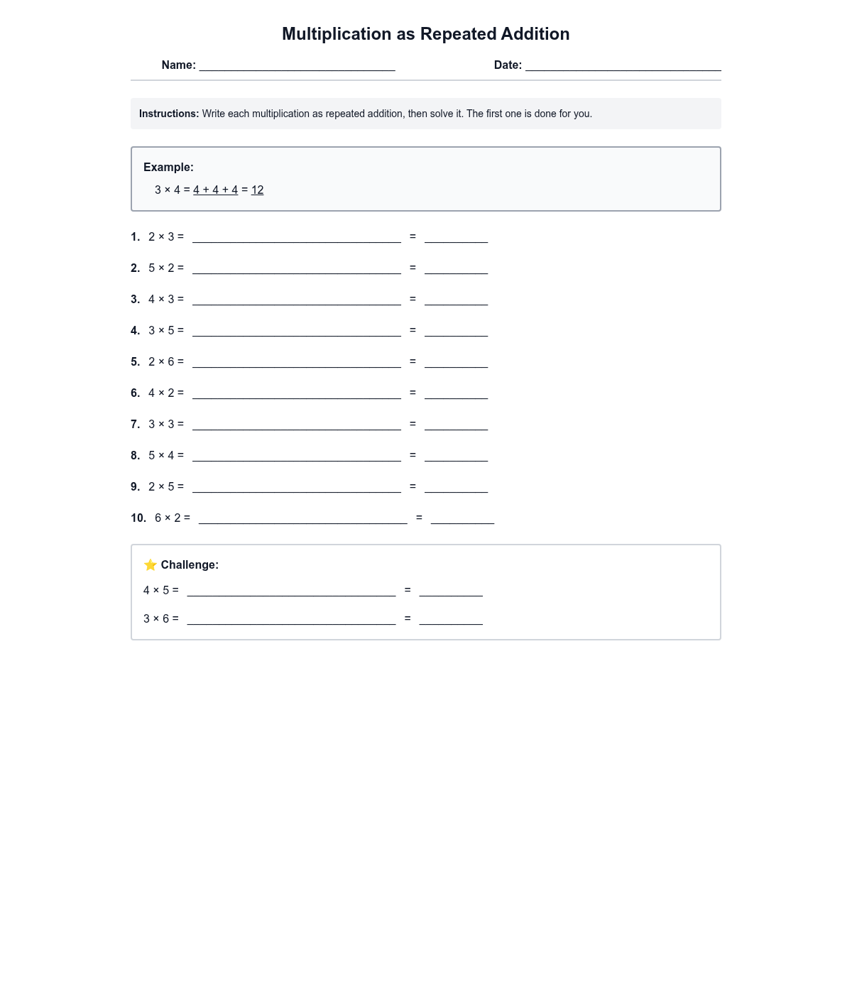 Multiplication as Repeated Addition