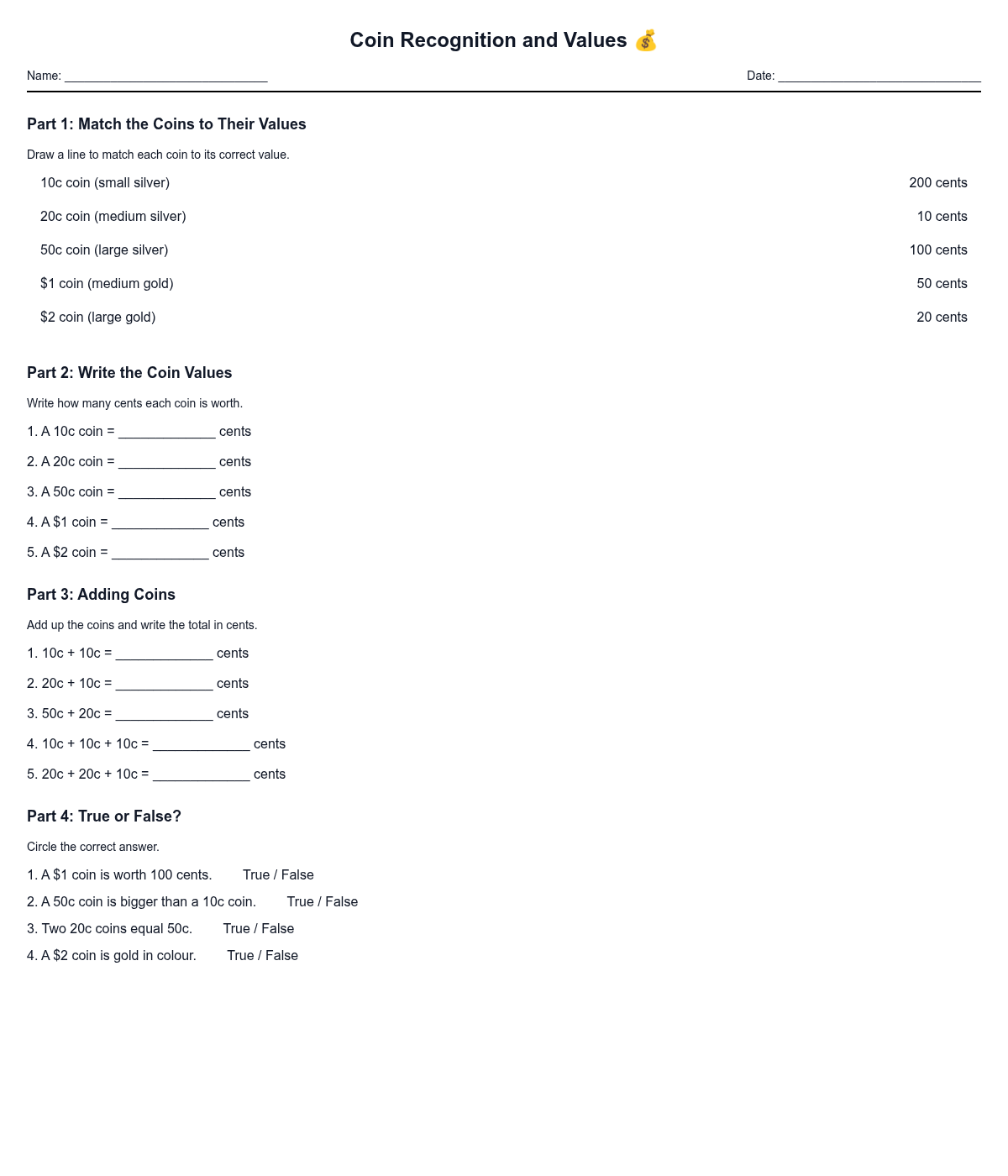 Coin Recognition and Values