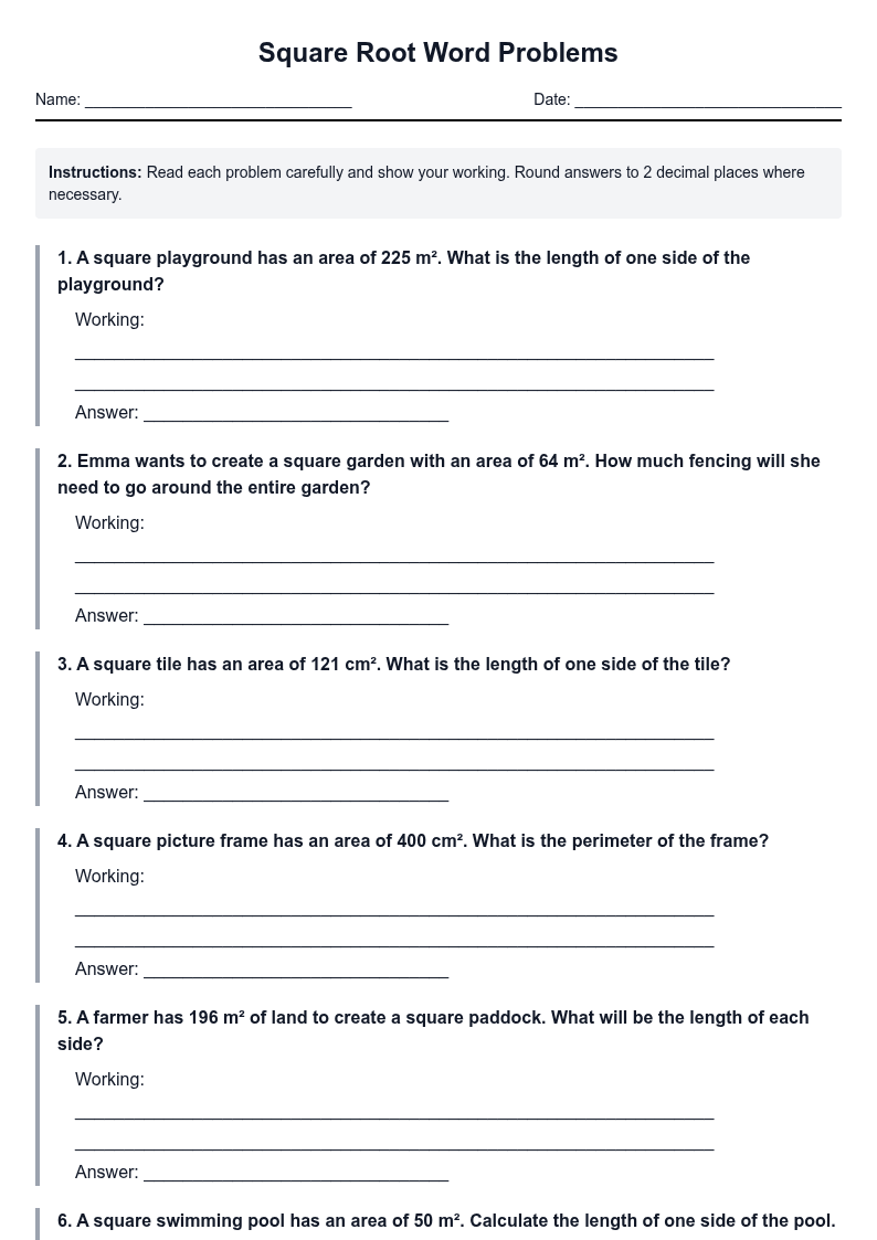 Square Root Word Problems