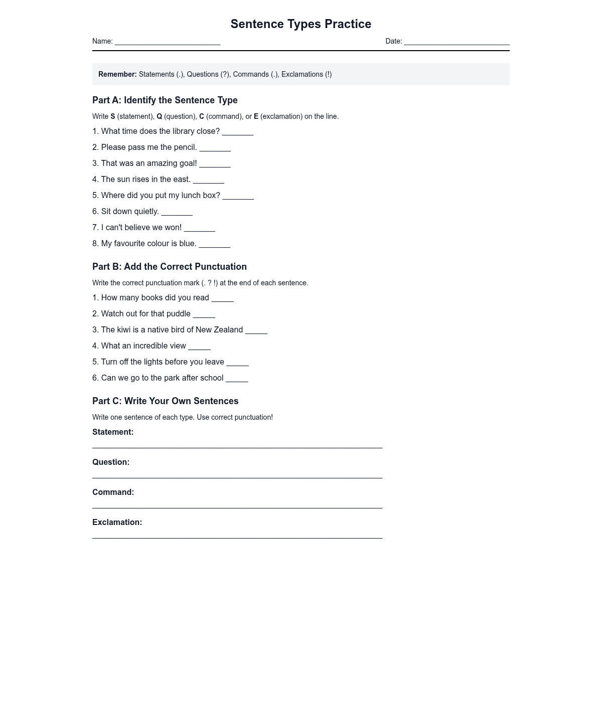 Sentence Types Practice