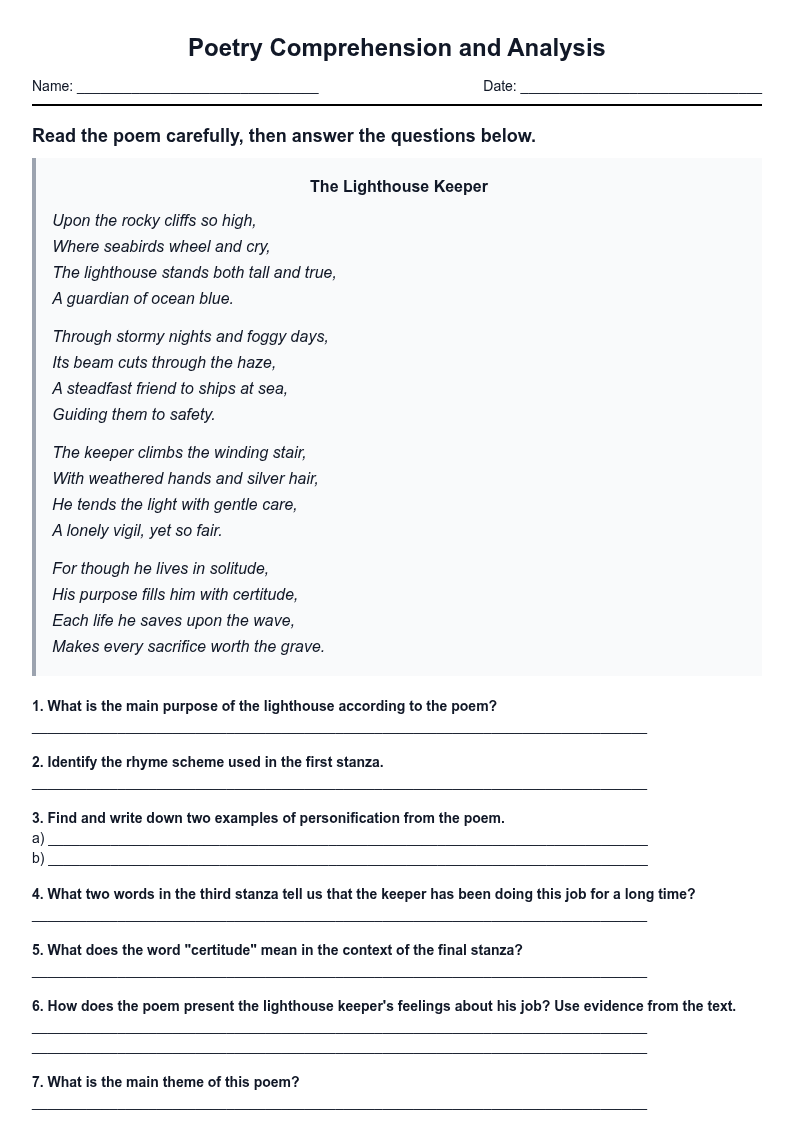 Poetry Comprehension and Analysis