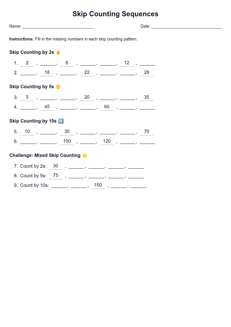 Skip Counting Sequences