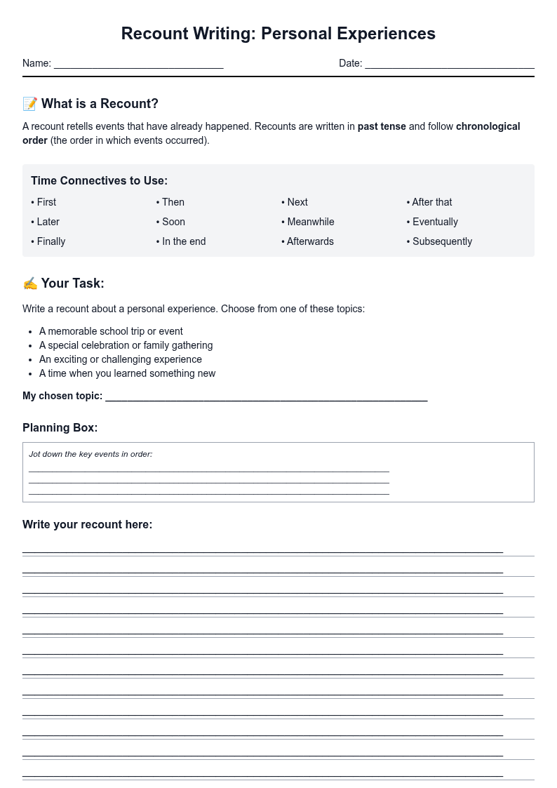Recount Writing Personal Experiences