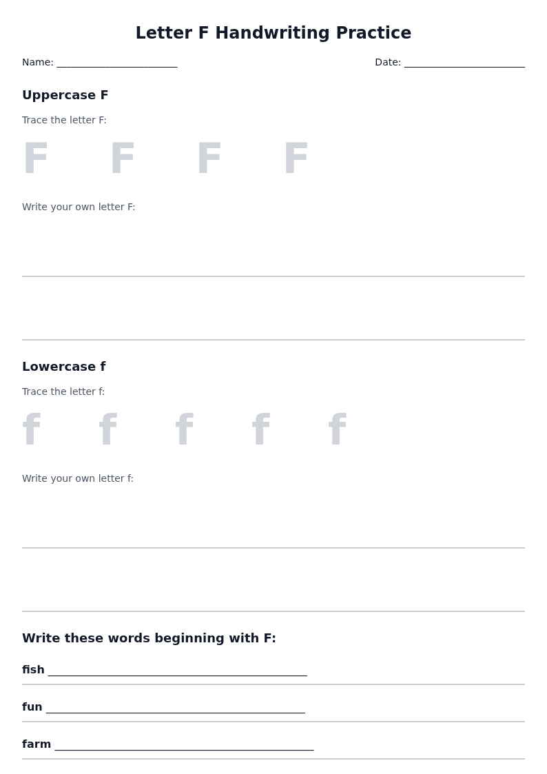 Letter F Handwriting Practice