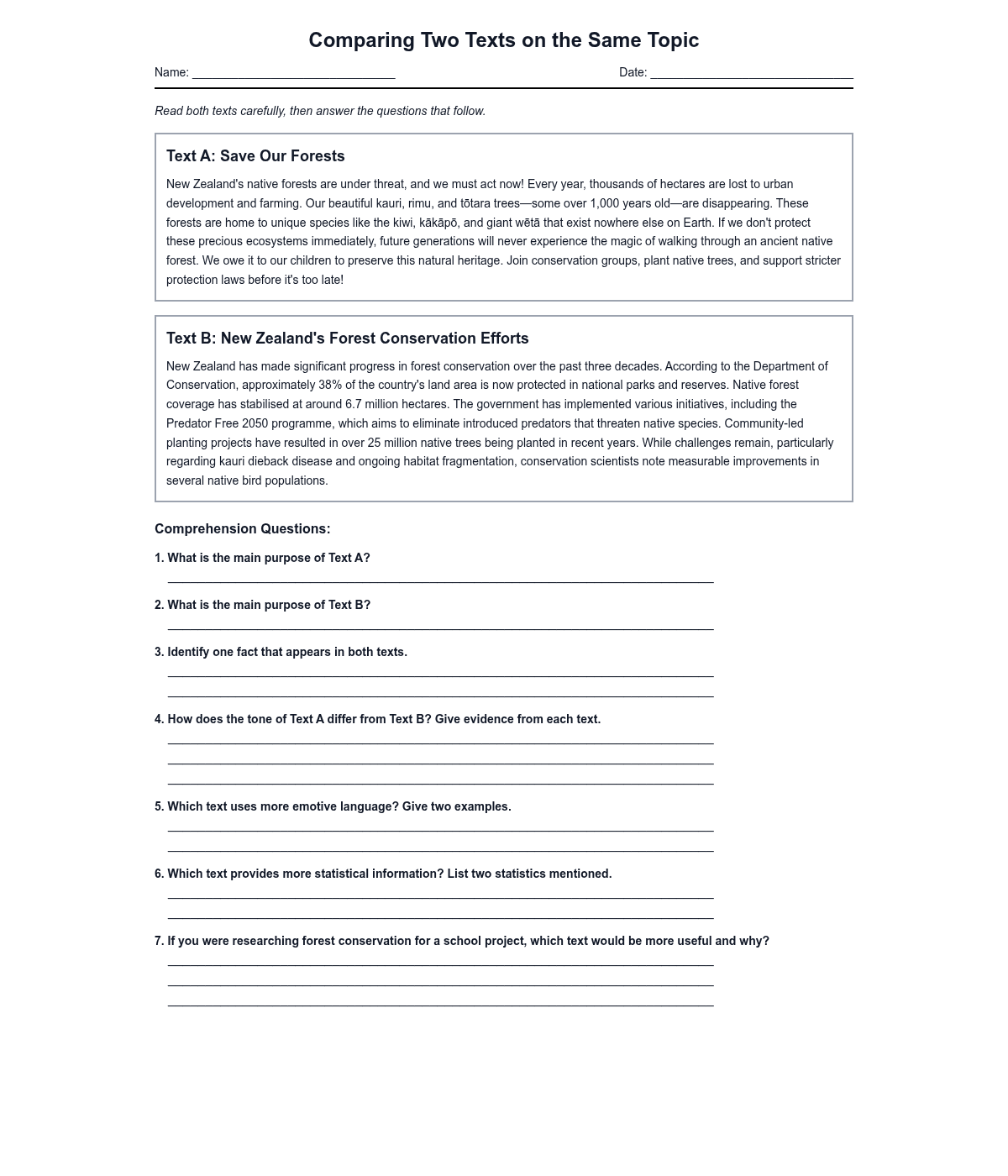 Comparing Two Texts on the Same Topic