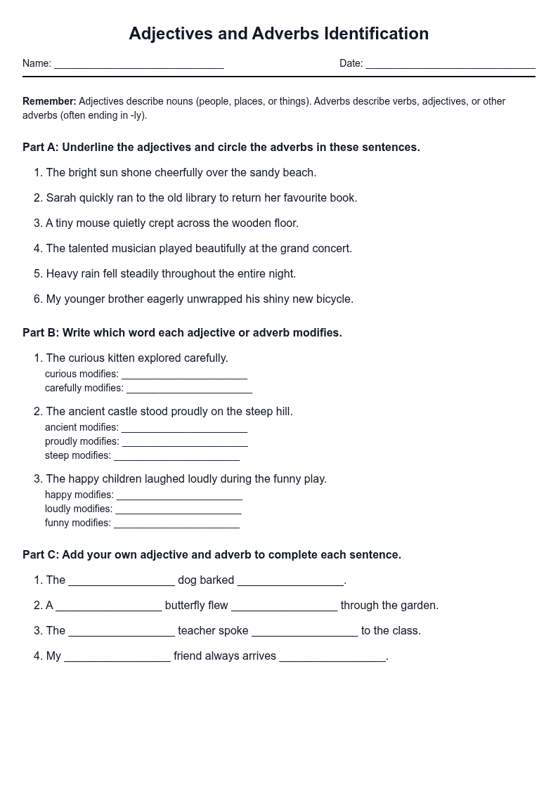 Adjectives and Adverbs Identification