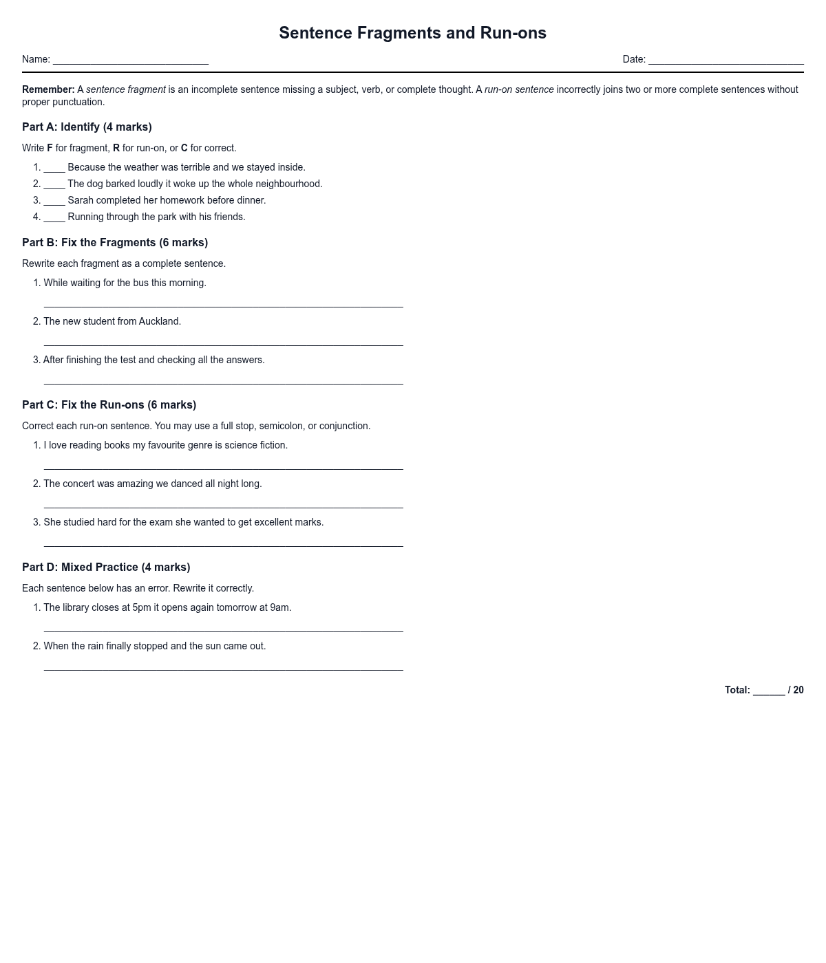 Sentence Fragments and Run-ons