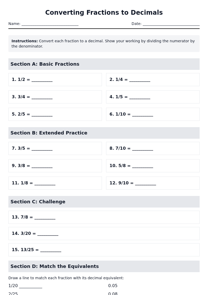 Converting Fractions to Decimals