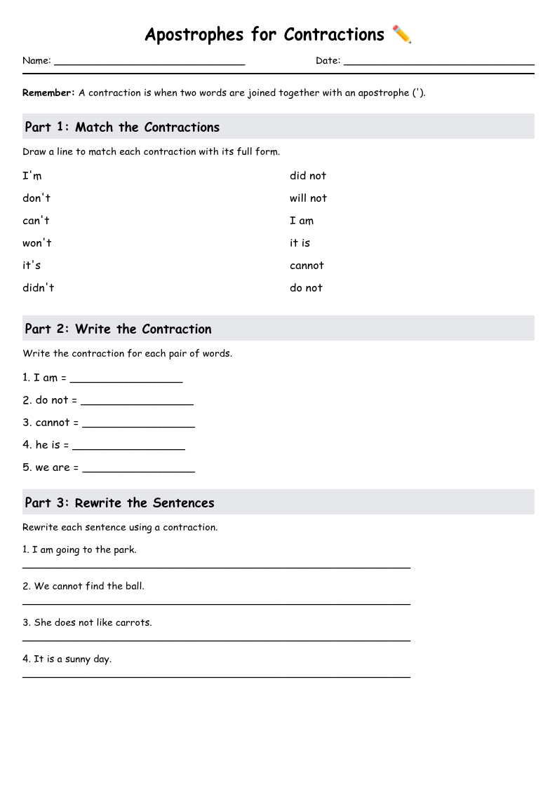 Apostrophes for Contractions