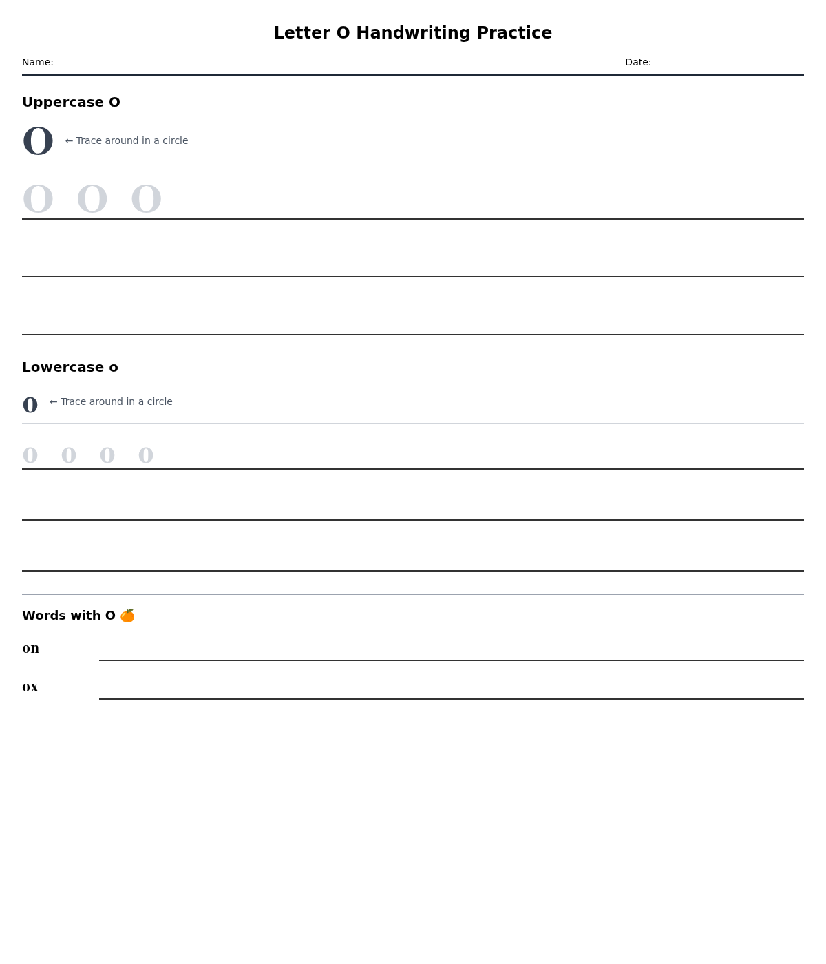 Letter O Handwriting Practice