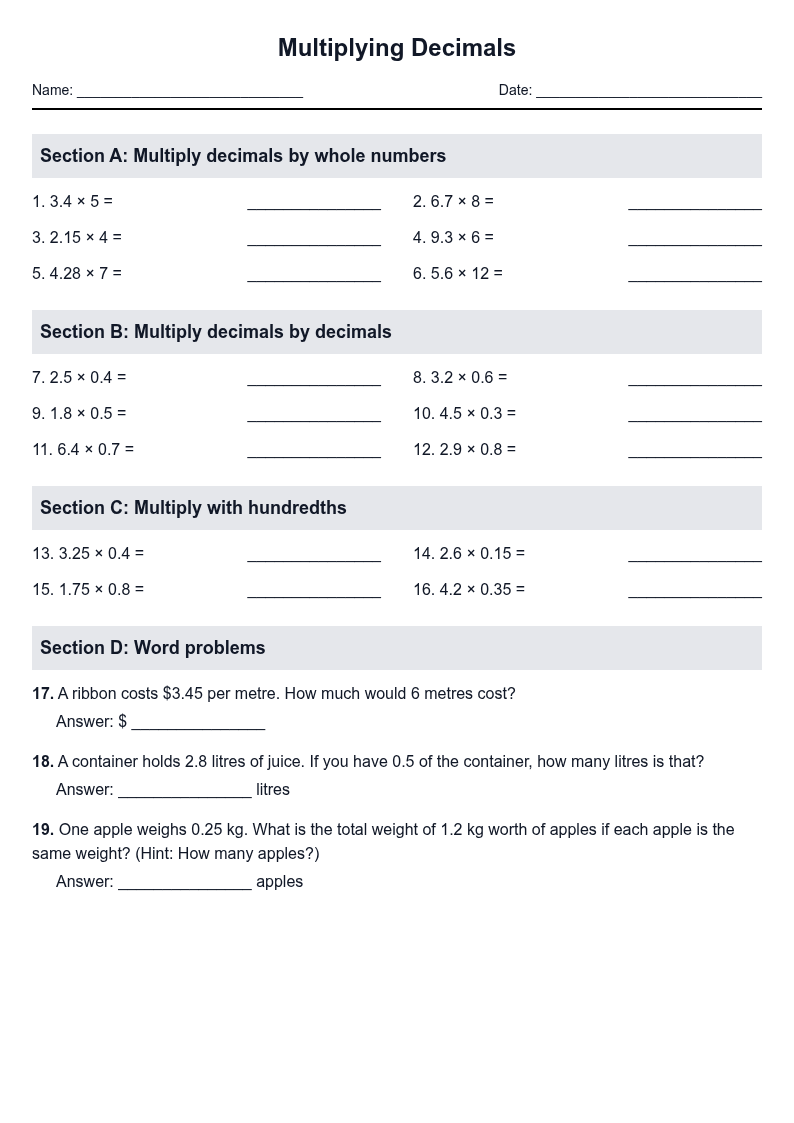 Multiplying Decimals