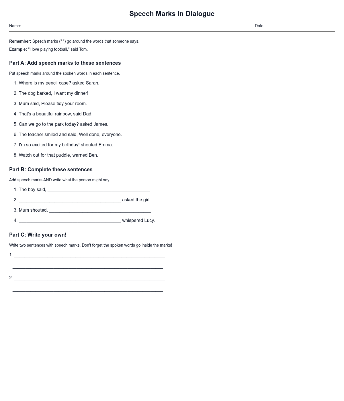 Speech Marks in Dialogue