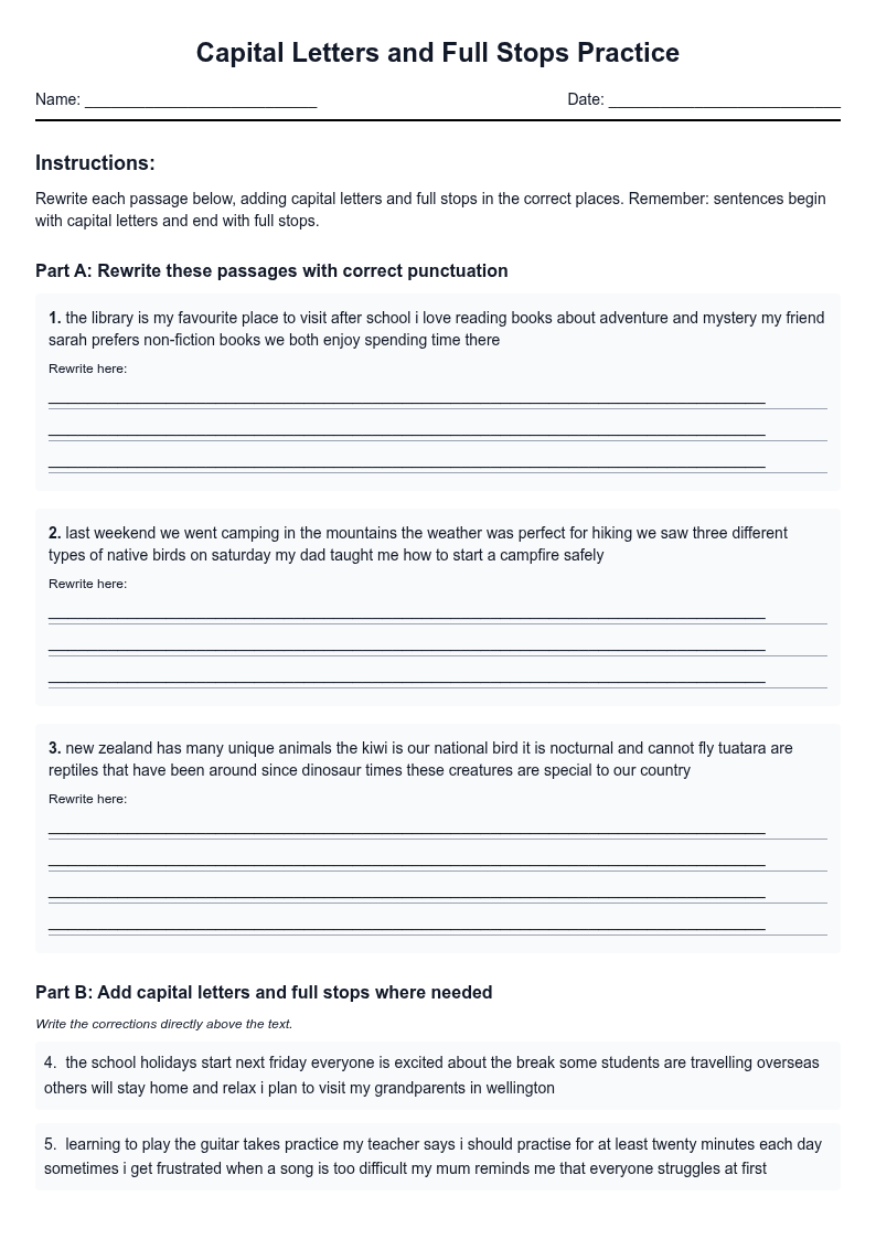 Capital Letters and Full Stops Practice