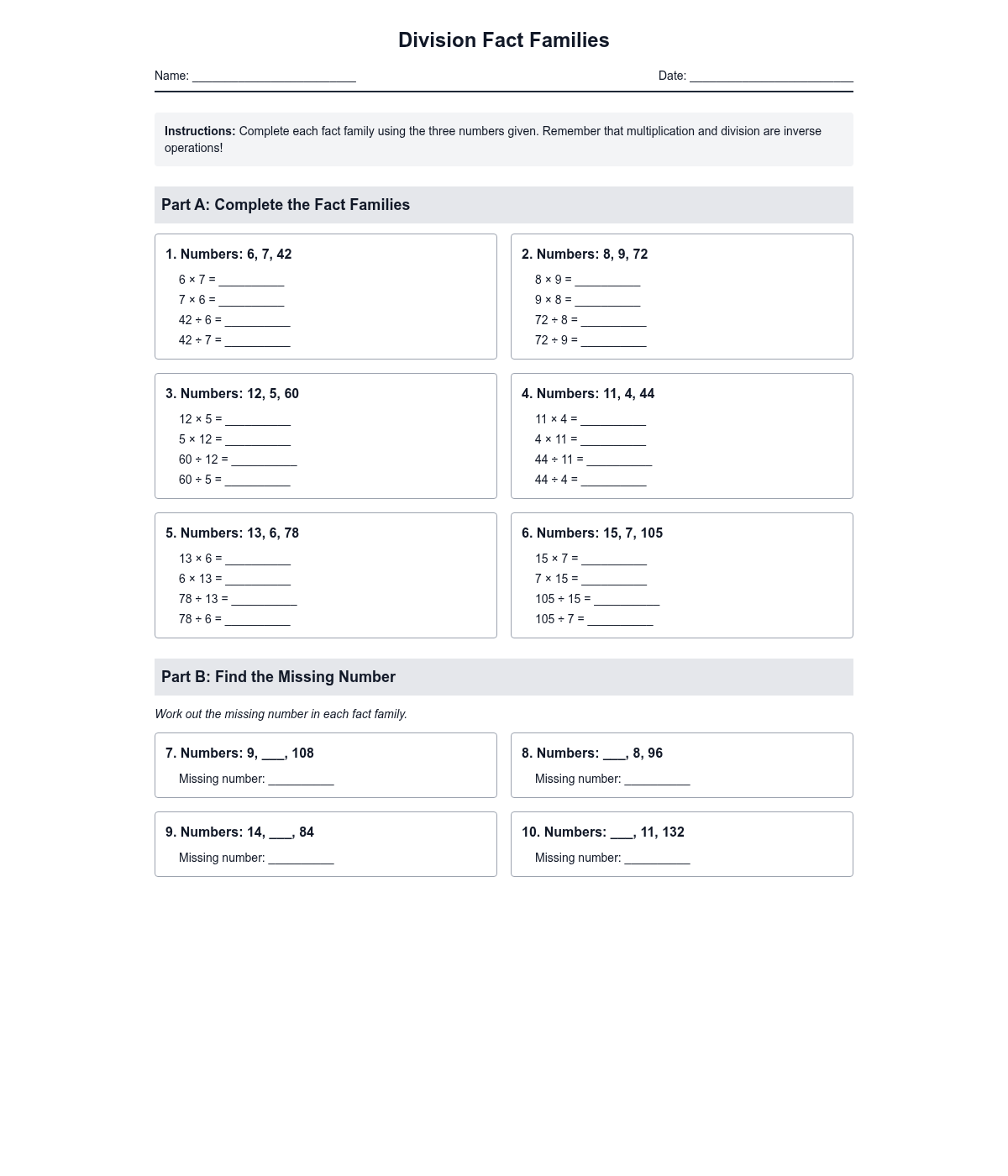 Division Fact Families