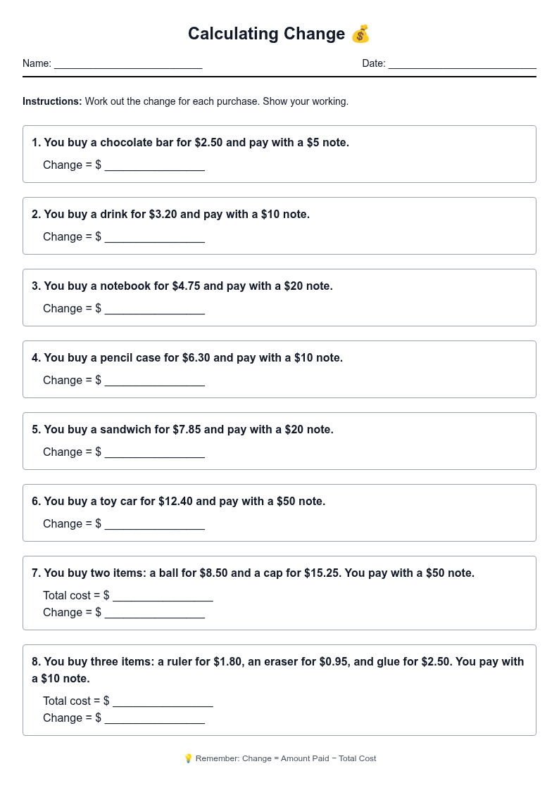 Calculating Change from Purchases