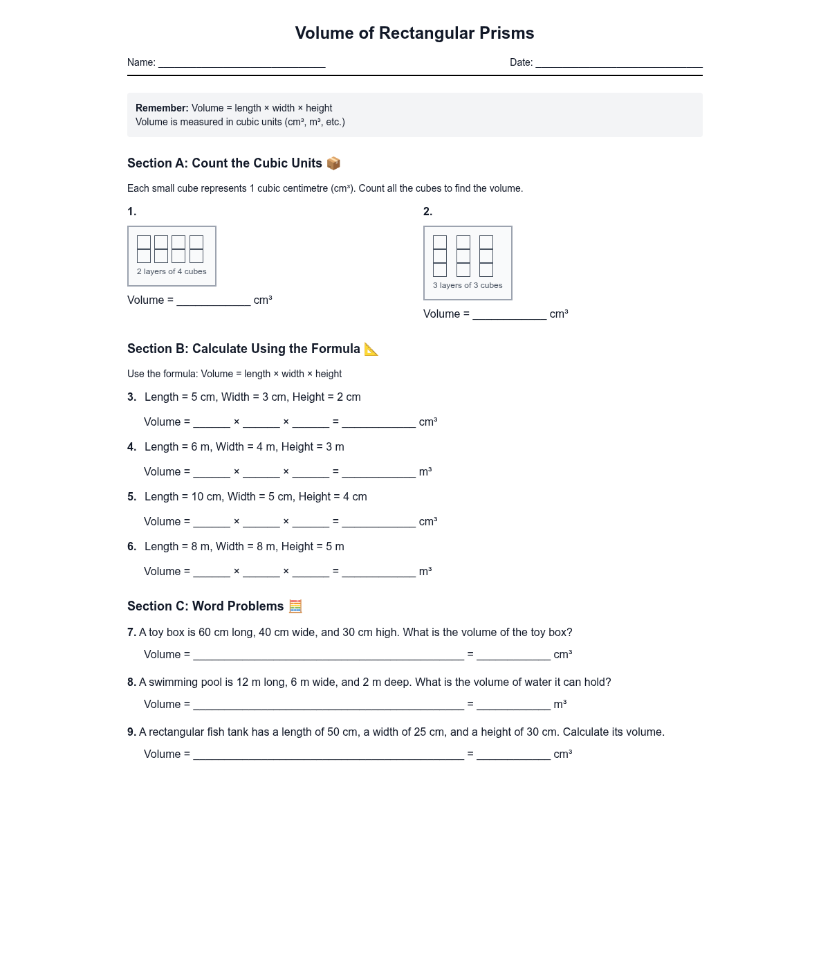 Volume of Rectangular Prisms