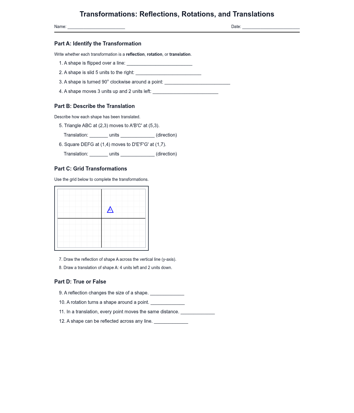 Transformations: Reflections, Rotations, and Translations