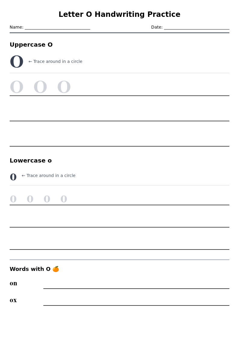 Letter O Handwriting Practice