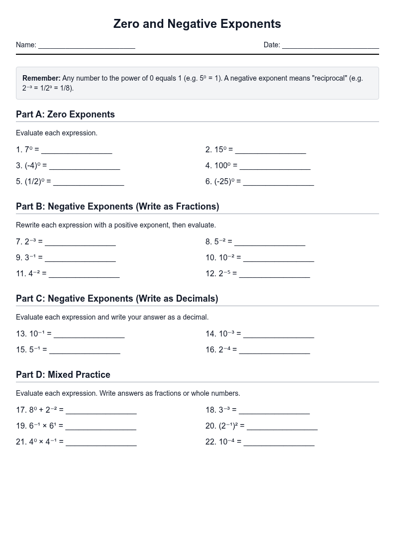 Zero and Negative Exponents