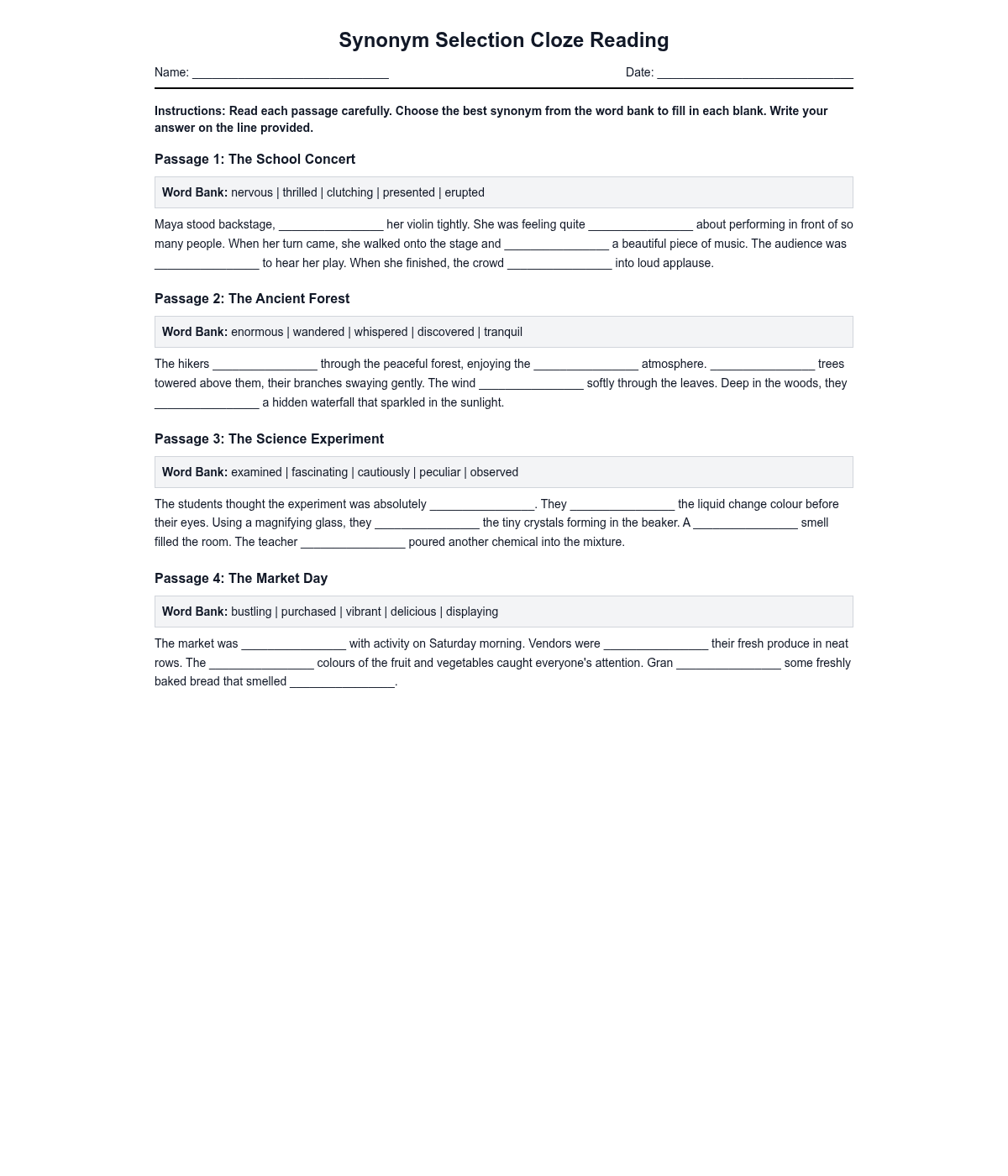 Synonym Selection Cloze Reading