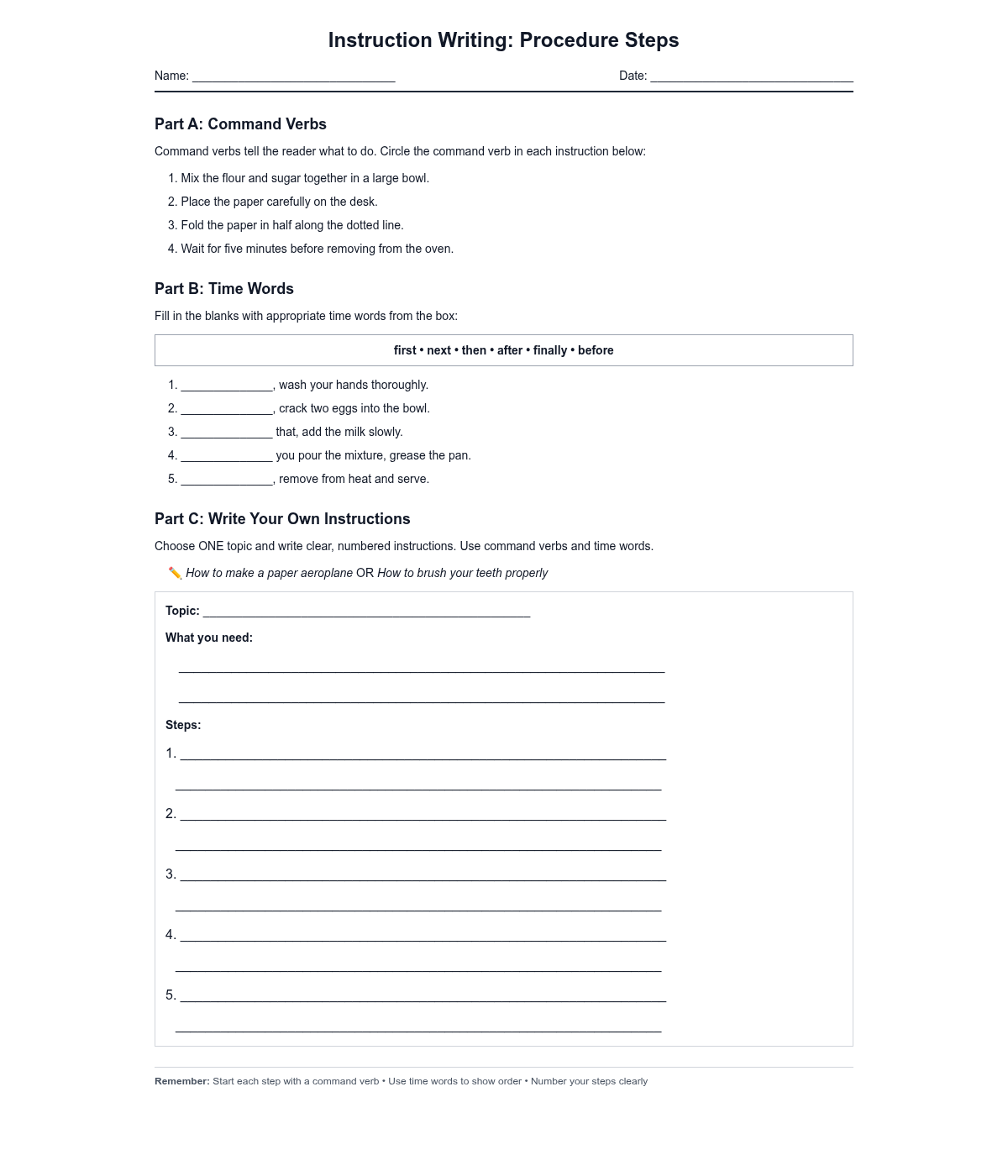 Instruction Writing Procedure Steps