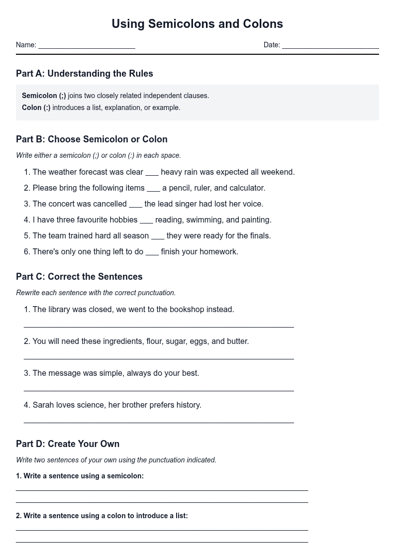 Using Semicolons and Colons