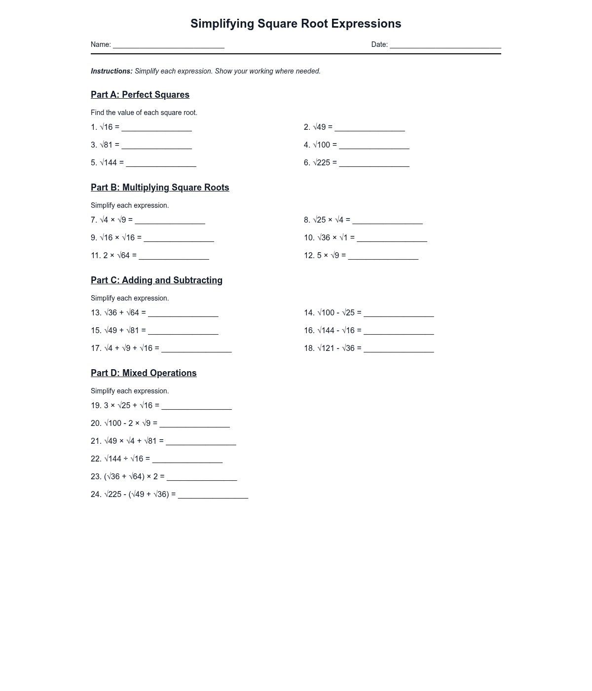 Simplifying Square Root Expressions