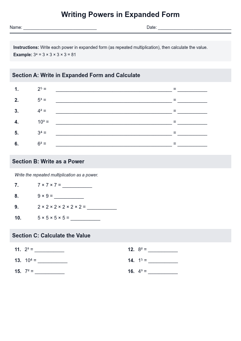 Writing Powers in Expanded Form